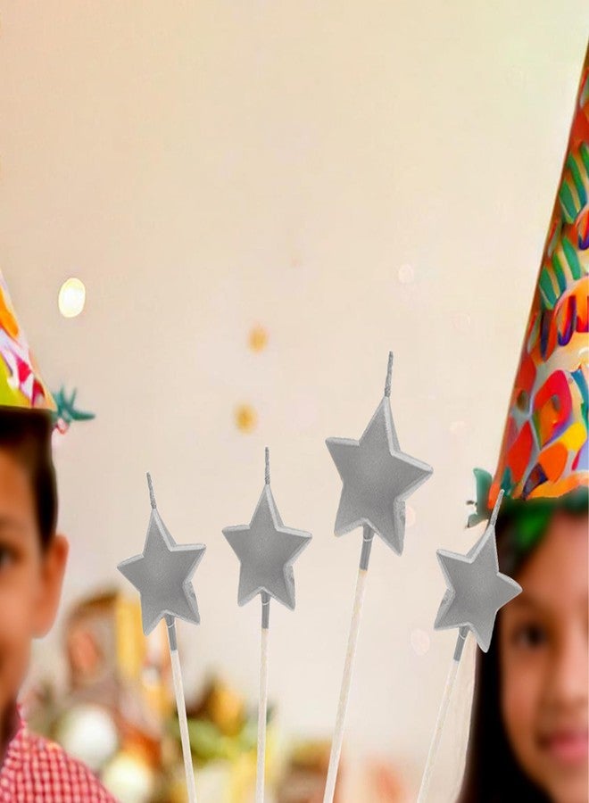 Pop Colours Star Design Candle | Cake Topper | Newly Design | Candle for Bithday, Wedding, Anniversary,Parties and More | 4 Pcs (Silver) - Image 3